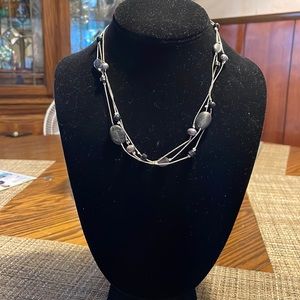 Costume Jewelry silver necklace with gray stones. Three strands together.